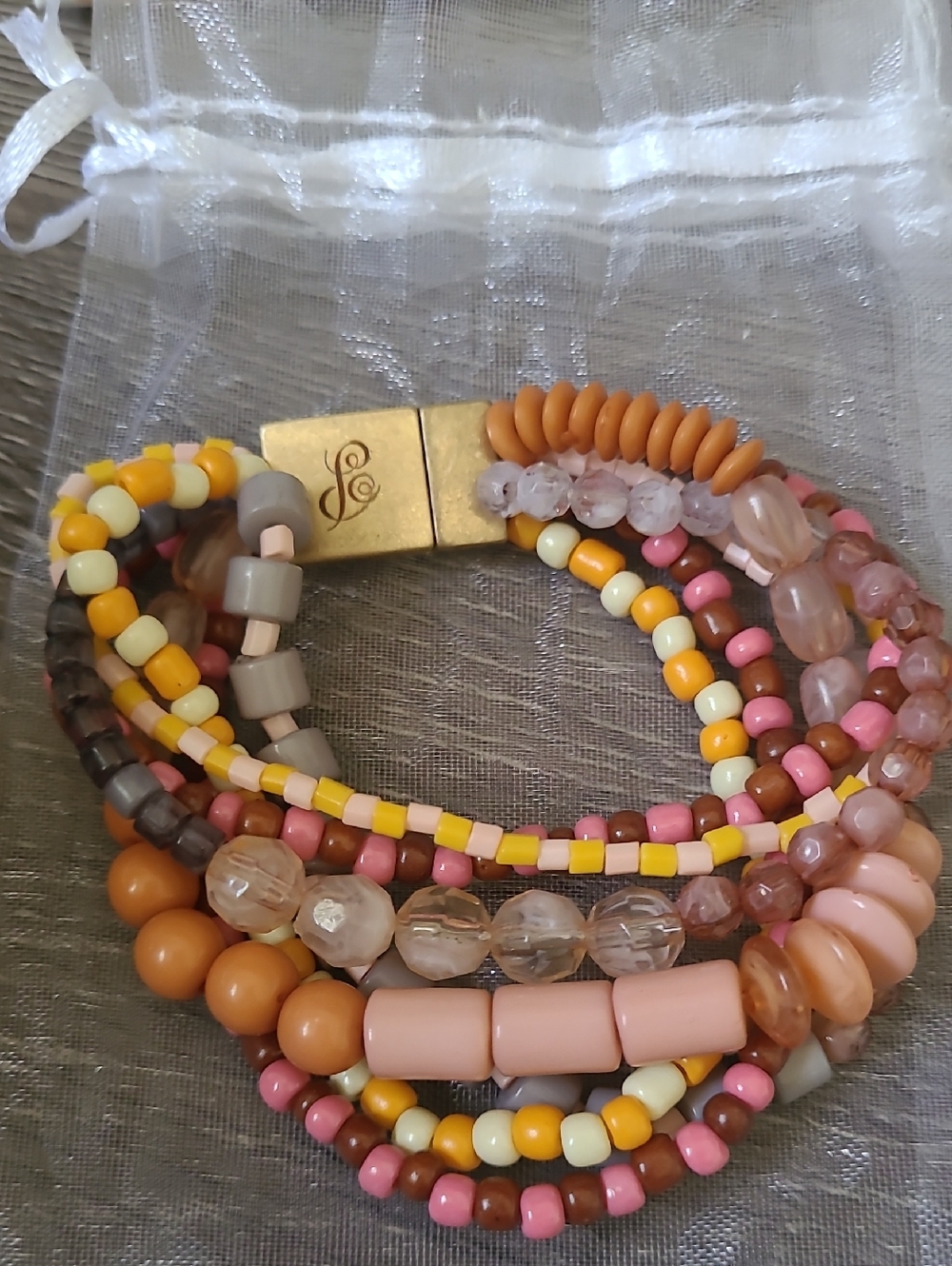 Plunder Design Melay  Multistrand Beaded Bracelet - Pink & Peach Mix - Picture 2 of 4
